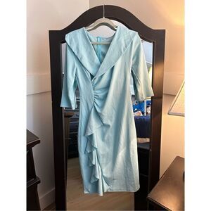 NEW 3/4 Sleeve Vintage Ruffle Ruched Bodycon Cocktail Midi Dress L